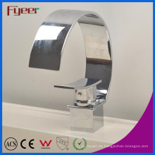 Fyeer Chrome Modern Crooked Wide Spout Waterfall Lavabo Grifo Mezclador de agua Grifo Wasserhahn